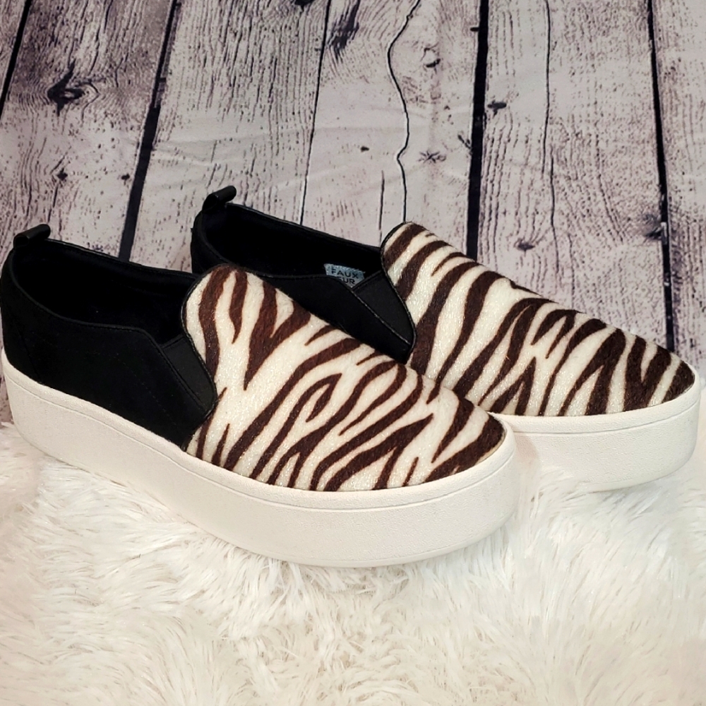 Aldo Faux Fur Zebra Print Slip-On Sneakers Size 8.5 NWOT